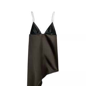 Zara Black Satin Asymmetric Slip Dress with Contrasting Bodice